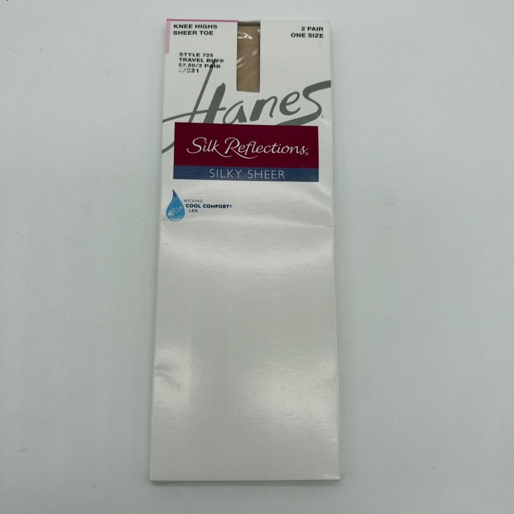 Hanes Silk Reflections Knee Highs 2 Pair Travel Buff Silky Sheer Style 725 OS